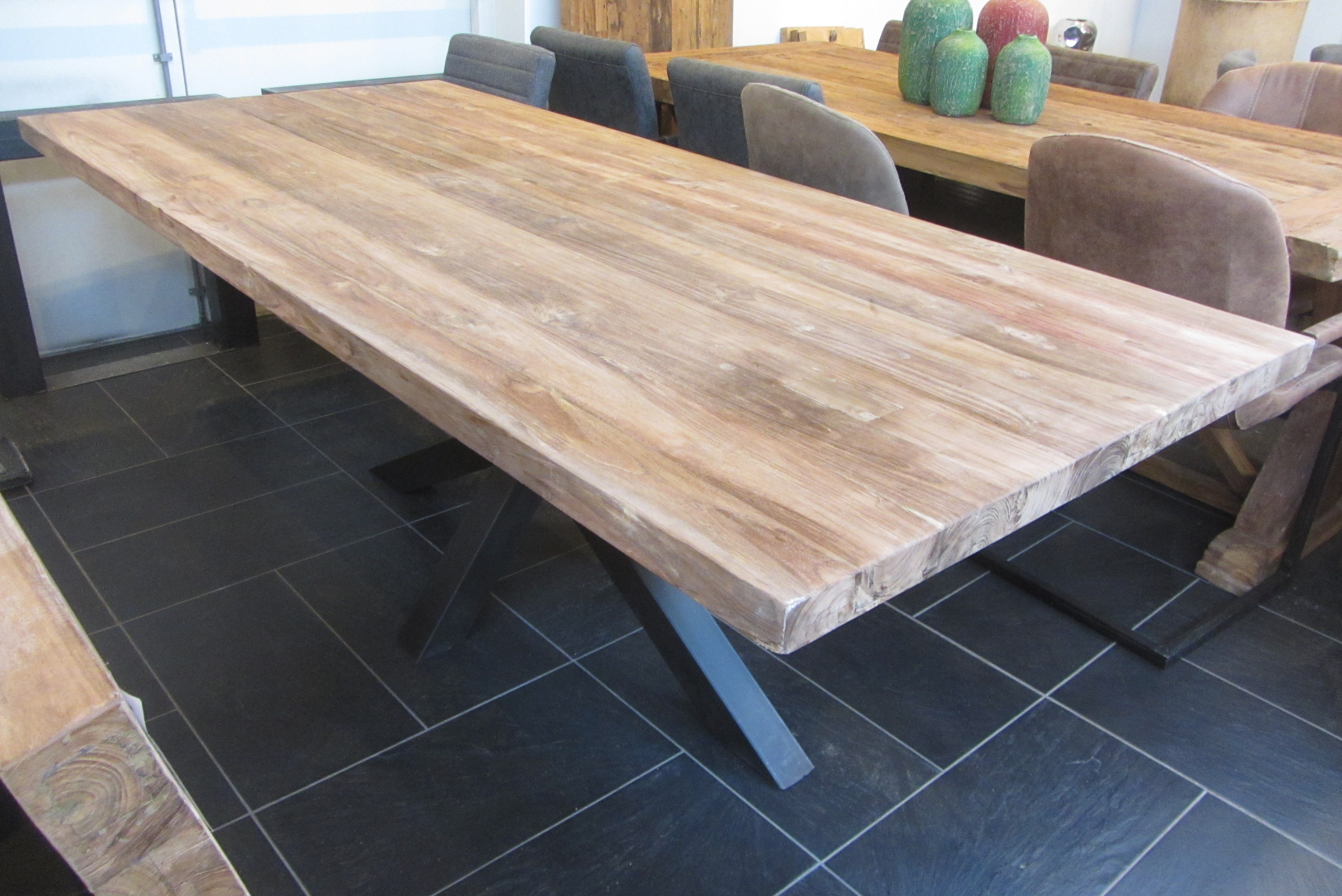 Teak tafel rustiek industriële matrixpoot 100 cm/220 cm Teakwood House