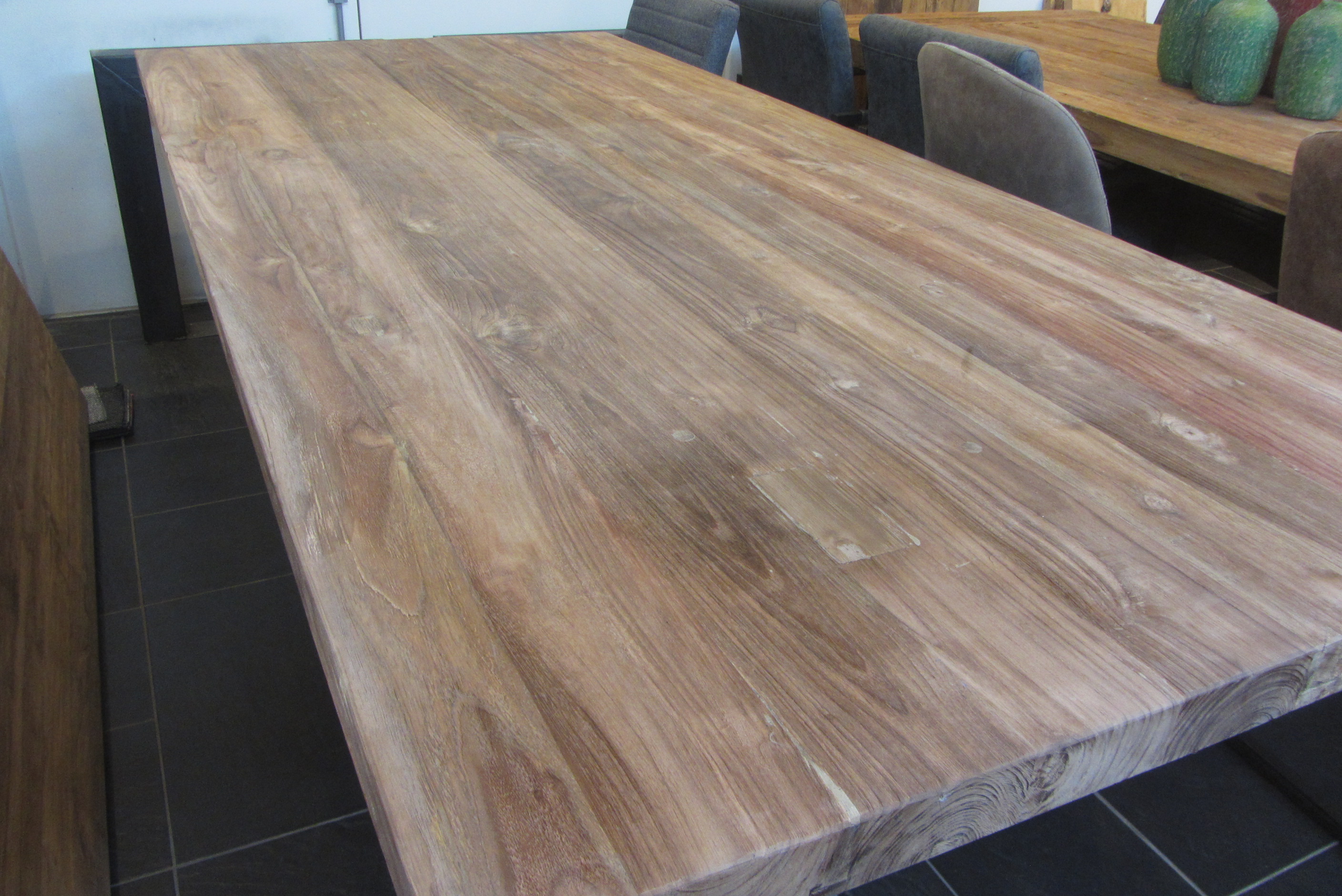 Teak tafel rustiek industriële matrixpoot 100 cm/220 cm Teakwood House